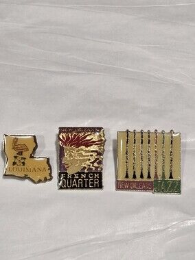 Vintage Louisiana New Orleans Travel Souvenir Pins Lot Of 3
